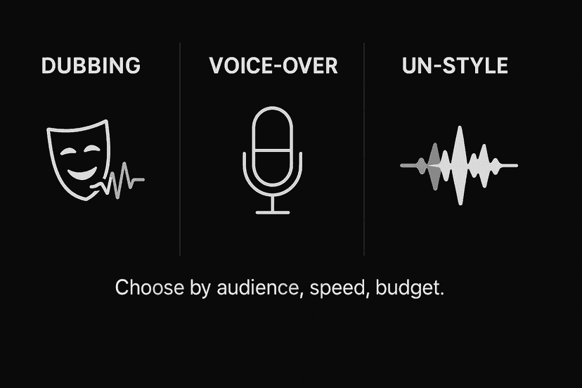 Dubbing vs Voice-Over vs UN-Style: Pick the Right Voice for Your Market
